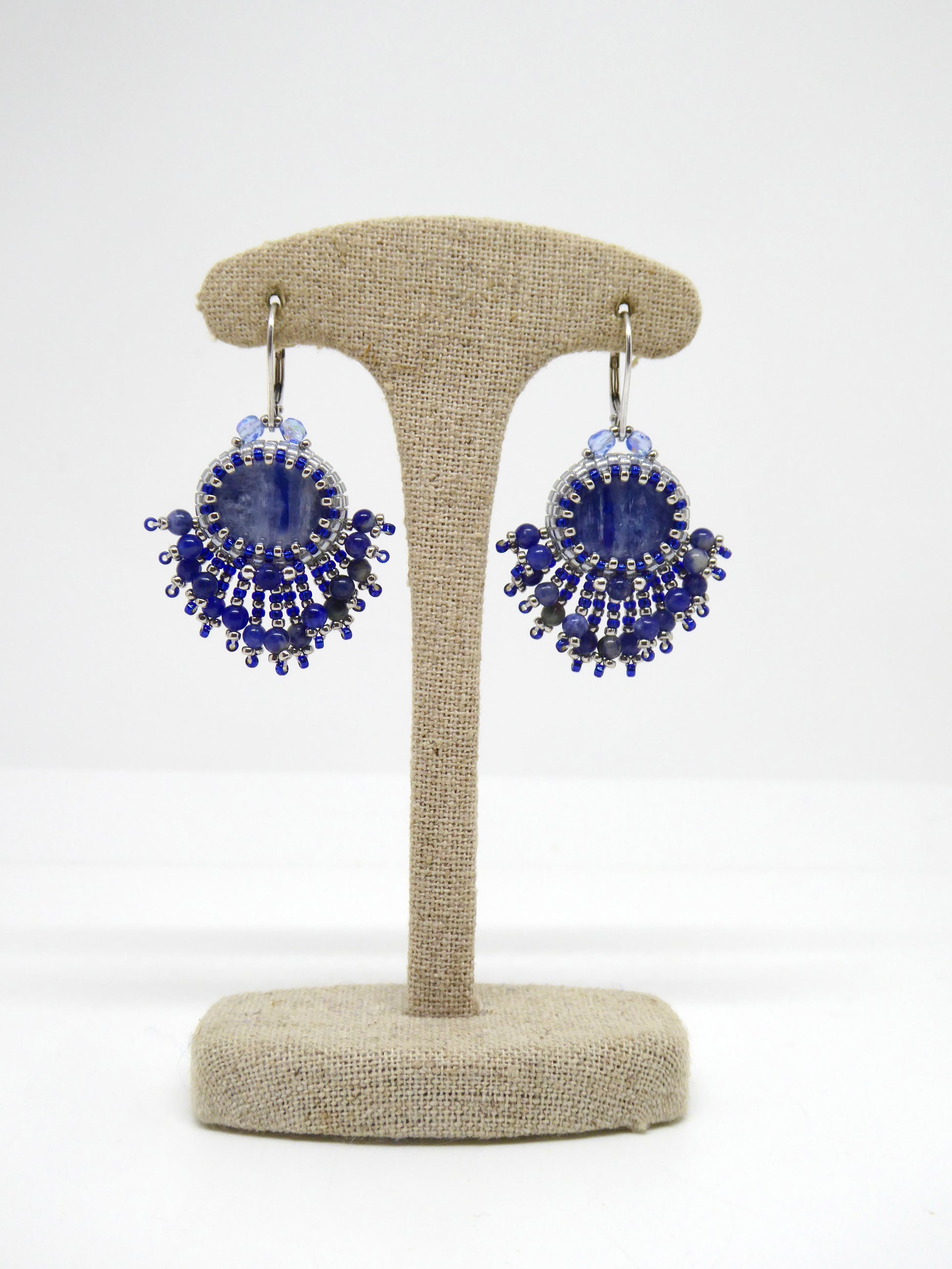 Boucles d’oreilles Fortaleza - Tiss’Mé - pierre naturelle Cyanite/Kyanite - tissage perles Miyuki - argent 925/1000