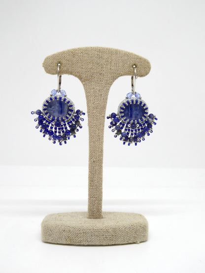 Boucles d’oreilles Fortaleza - Tiss’Mé - pierre naturelle Cyanite/Kyanite - tissage perles Miyuki - argent 925/1000