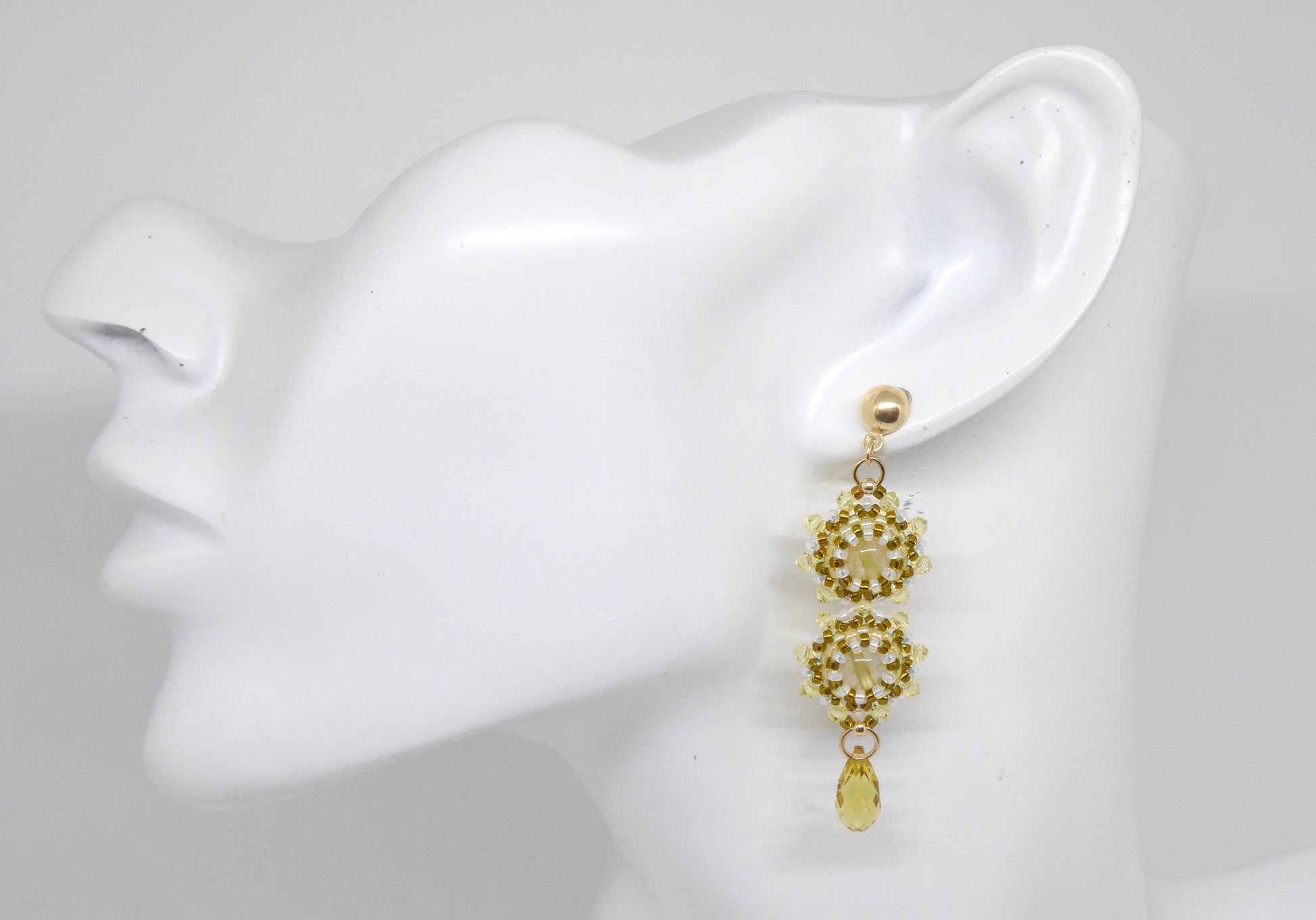 Boucles d'oreilles Gemini - pierre naturelle portée Quartz rutile doré - Bijoux artisanaux Tiss'Mé