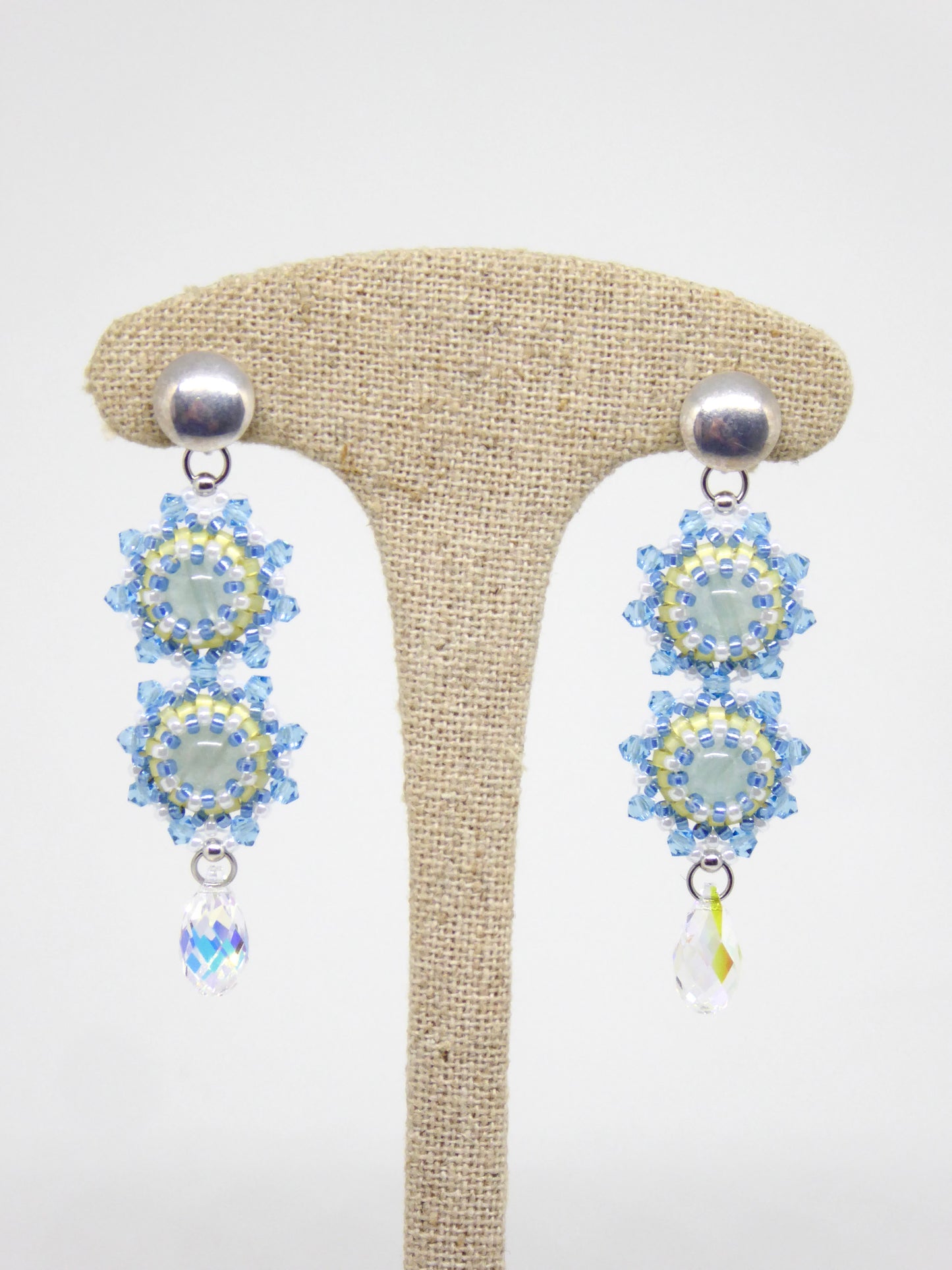 Boucles d'oreilles Gemini Tiss'Mé - pierre naturelle Aigue-marine et perles Miyuki - fait main Paris