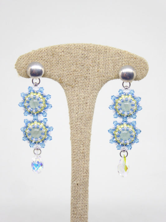 Boucles d'oreilles Gemini Tiss'Mé - pierre naturelle Aigue-marine et perles Miyuki - fait main Paris