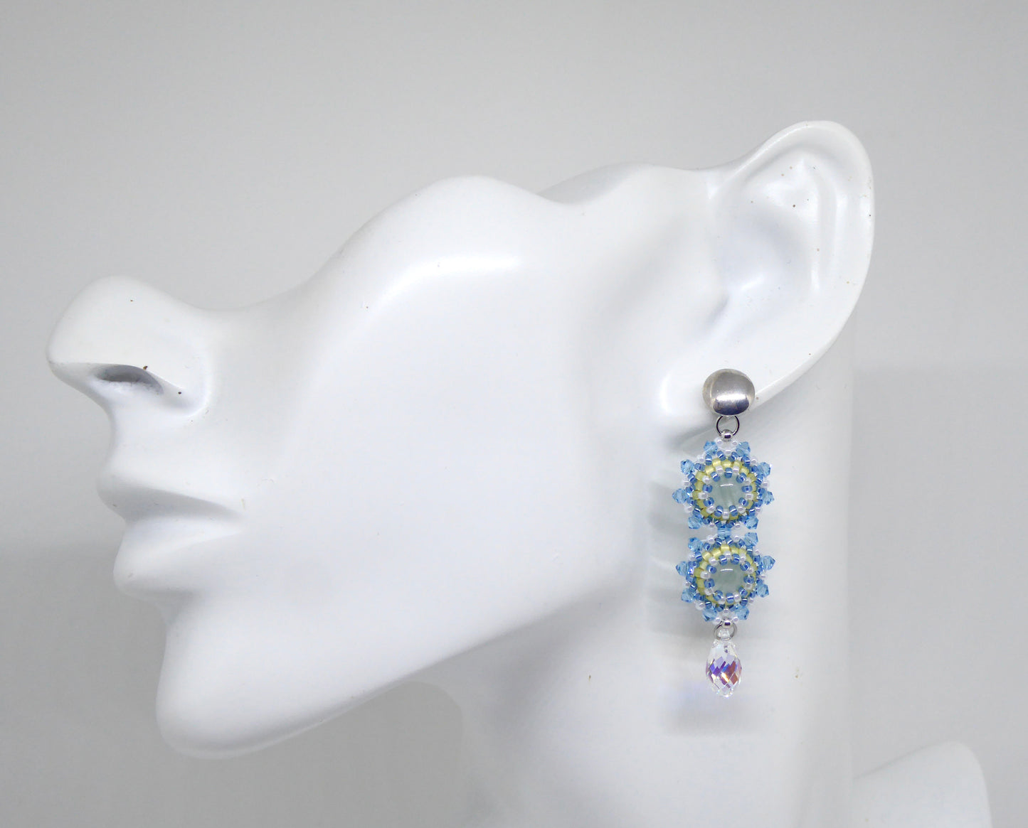 Boucles d'oreilles Gemini - pierre naturelle portée Aigue-marine - Bijoux artisanaux Tiss'Mé
