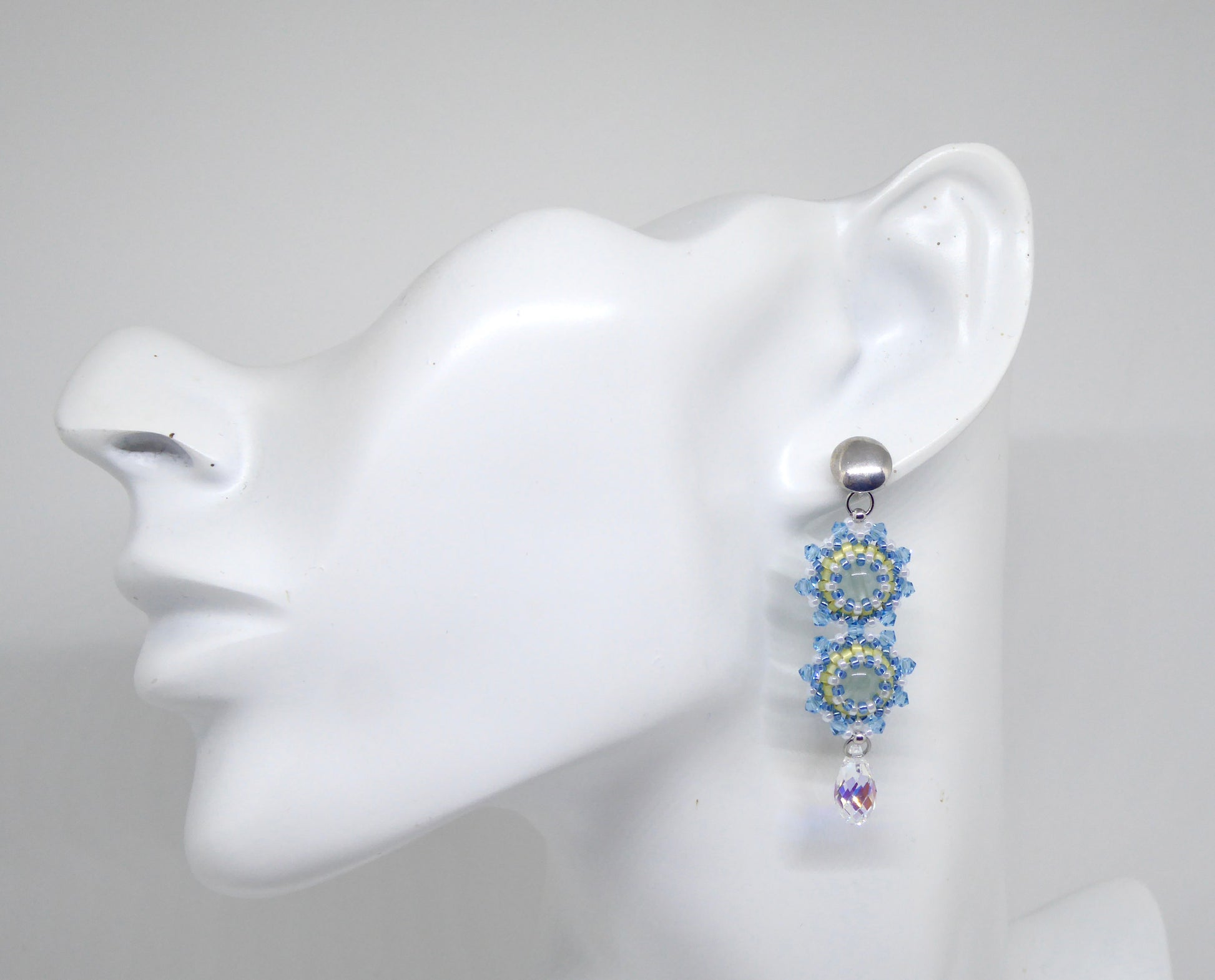 Boucles d'oreilles Gemini - pierre naturelle portée Aigue-marine - Bijoux artisanaux Tiss'Mé