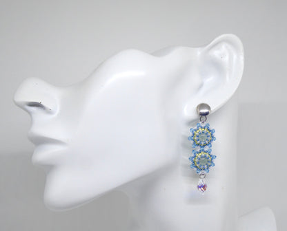 Boucles d'oreilles Gemini - pierre naturelle portée Aigue-marine - Bijoux artisanaux Tiss'Mé