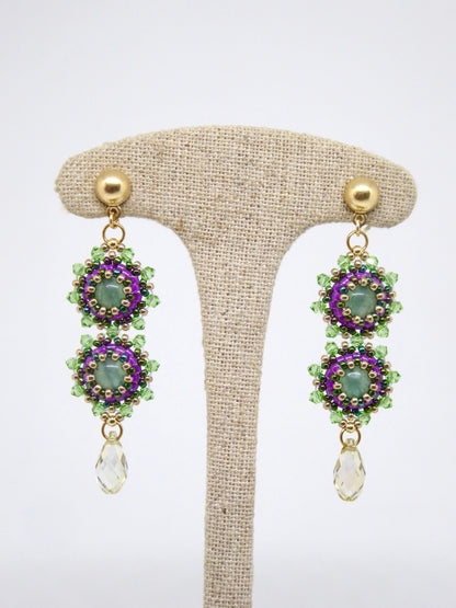 Boucles d'oreilles Gemini Tiss'Mé - pierre naturelle Aventurine verte et perles Miyuki - fait main Paris