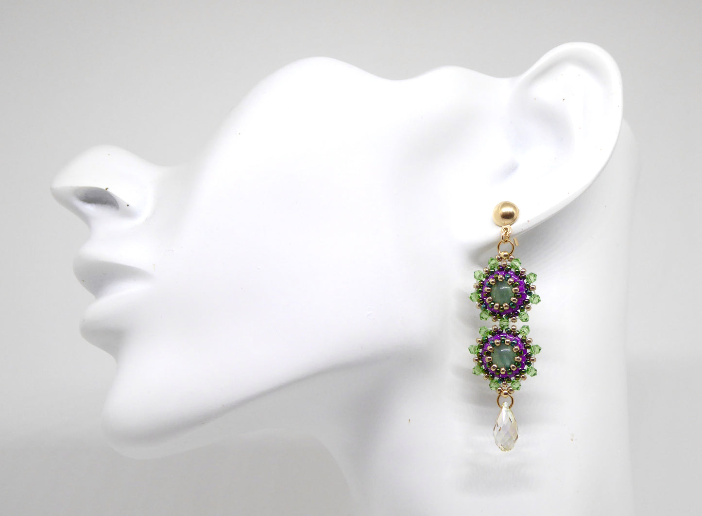 Boucles d'oreilles Gemini - pierre naturelle portée Aventurine verte - Bijoux artisanaux Tiss'Mé