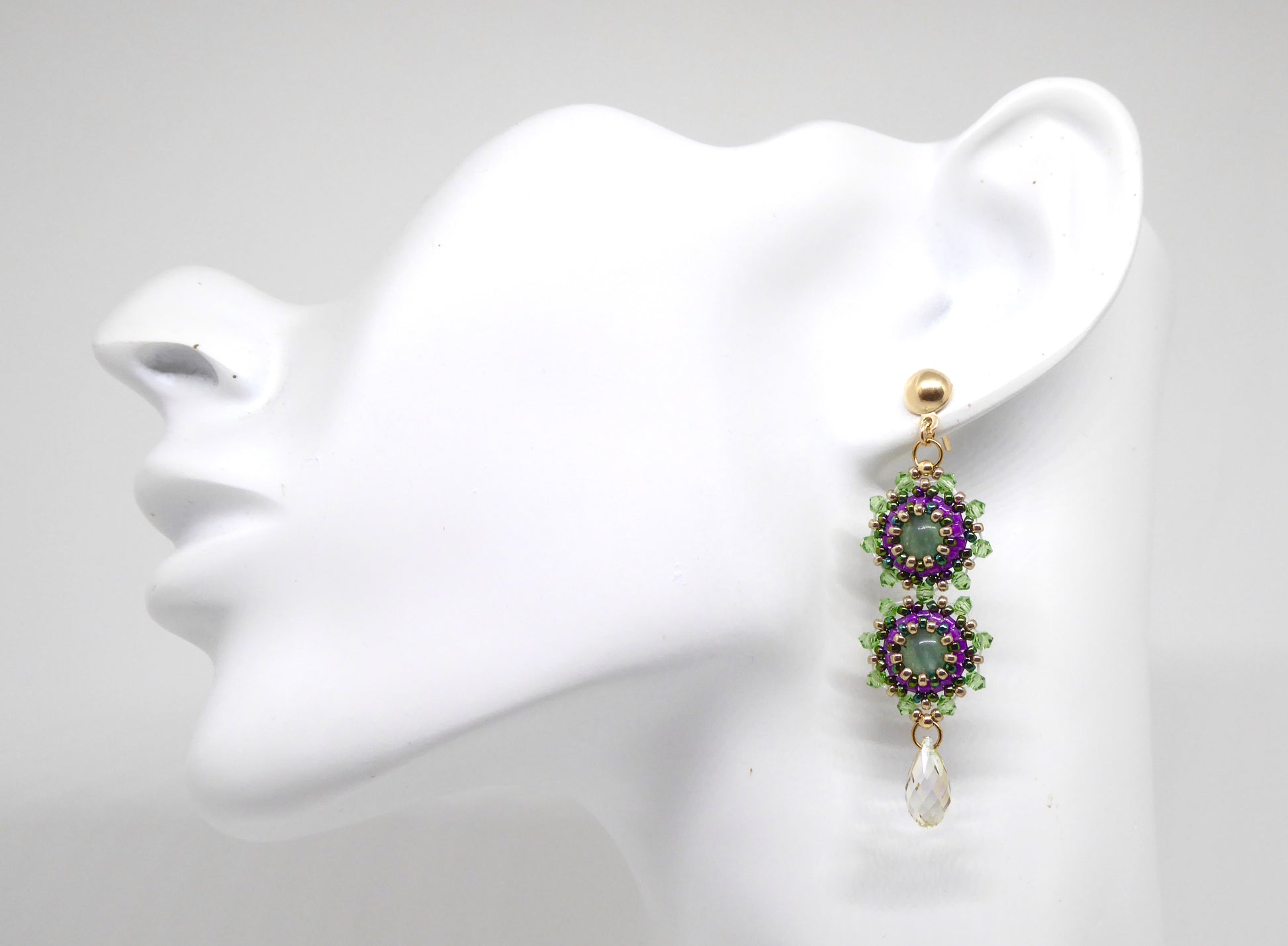 Boucles d'oreilles Gemini - pierre naturelle portée Aventurine verte - Bijoux artisanaux Tiss'Mé