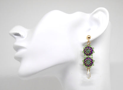 Boucles d'oreilles Gemini - pierre naturelle portée Aventurine verte - Bijoux artisanaux Tiss'Mé