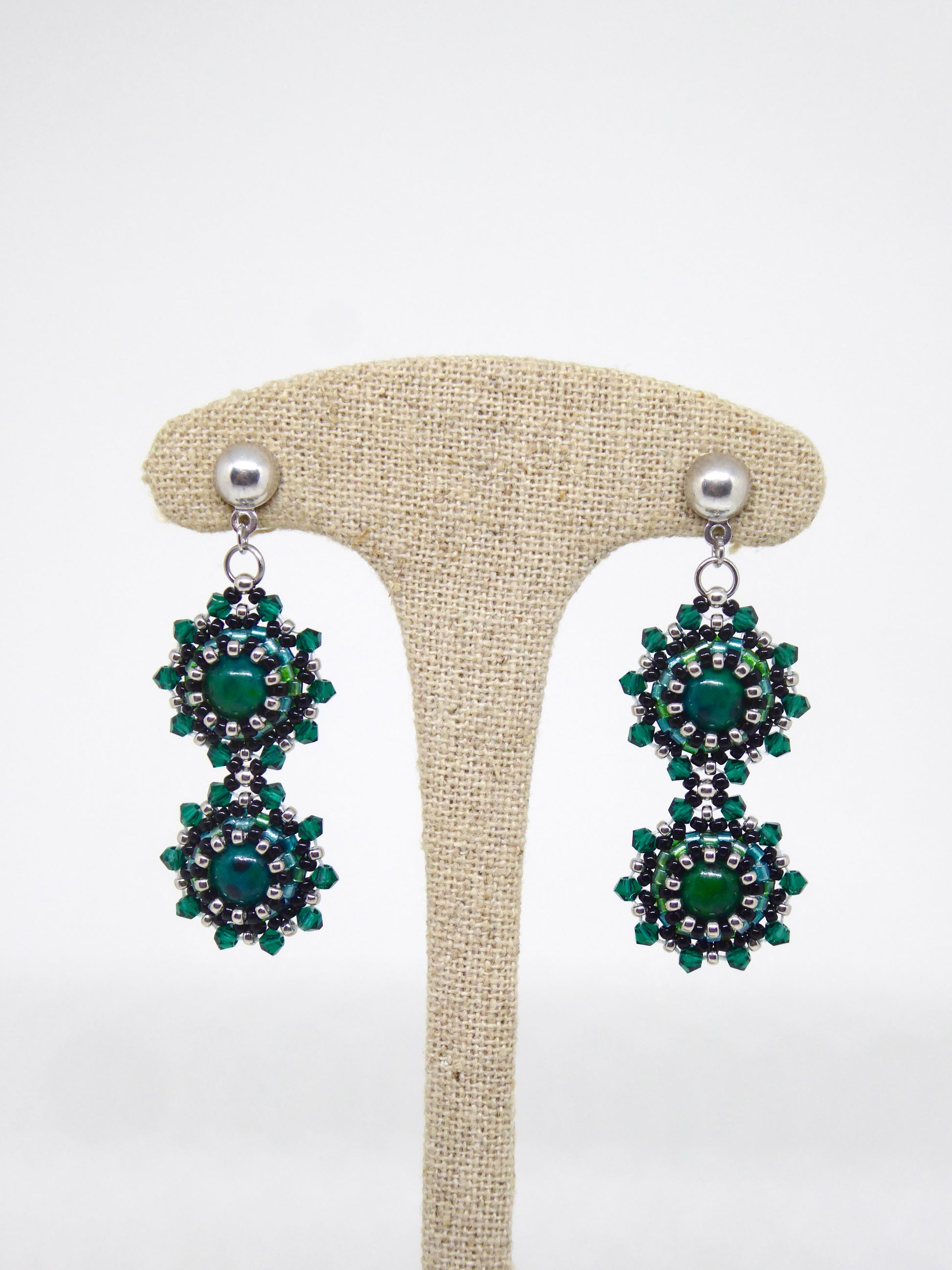 Boucles d'oreilles Gemini Tiss'Mé - pierre naturelle Chrysocolle et perles Miyuki - fait main Paris