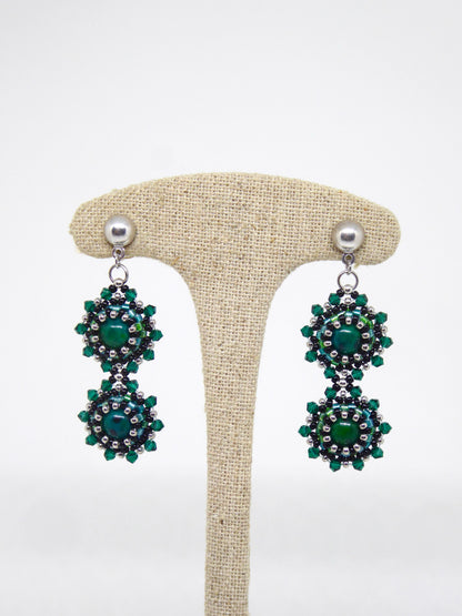 Boucles d'oreilles Gemini Tiss'Mé - pierre naturelle Chrysocolle et perles Miyuki - fait main Paris