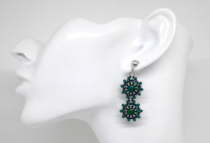 Boucles d'oreilles Gemini - pierre naturelle portée Chrysocolle - Bijoux artisanaux Tiss'Mé