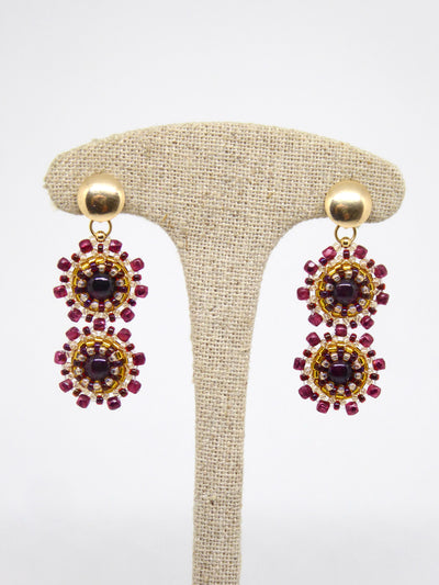 Boucles d'oreilles Gemini Tiss'Mé - pierre naturelle Grenat et perles Miyuki - fait main Paris