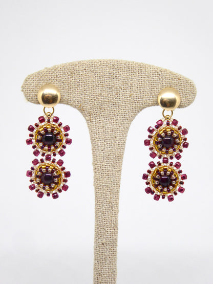 Boucles d'oreilles Gemini Tiss'Mé - pierre naturelle Grenat et perles Miyuki - fait main Paris