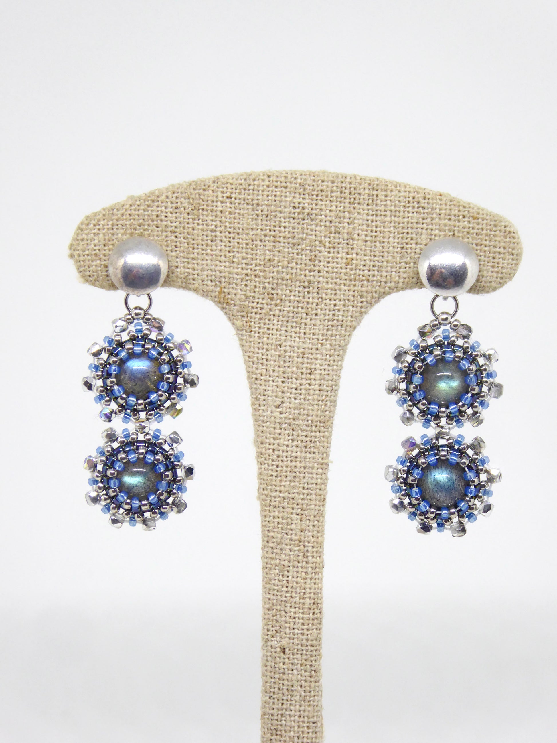 Boucles d'oreilles Gemini Tiss'Mé - pierre naturelle Labradorite et perles Miyuki - fait main Paris