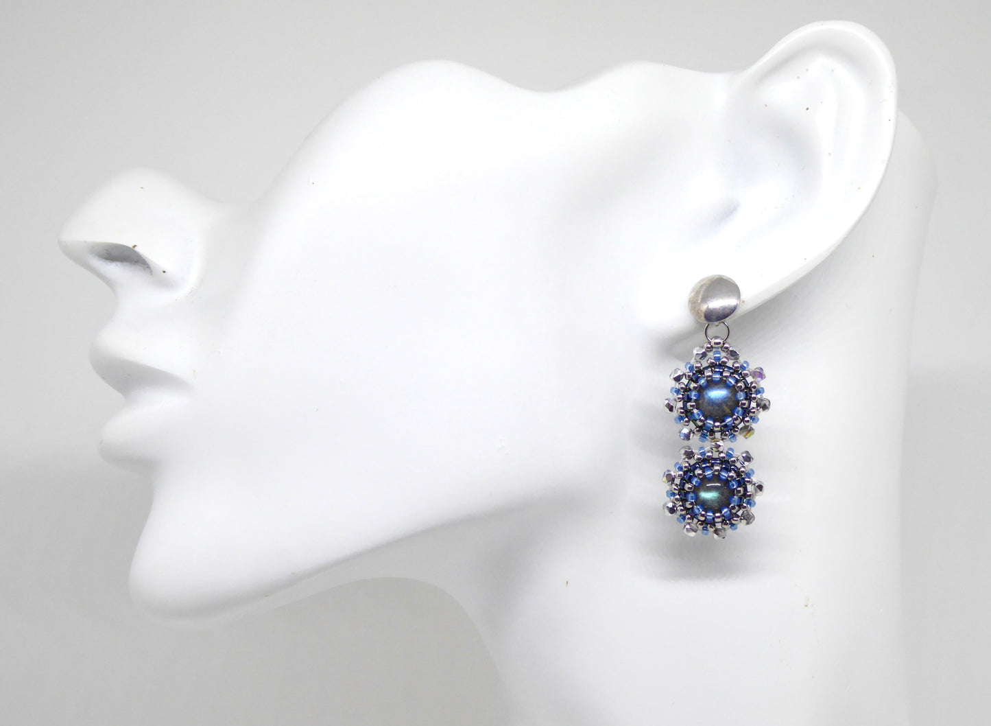 Boucles d'oreilles Gemini - pierre naturelle portée Labradorite - Bijoux artisanaux Tiss'Mé