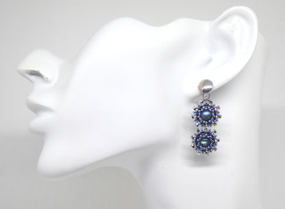Boucles d'oreilles Gemini - pierre naturelle portée Labradorite - Bijoux artisanaux Tiss'Mé