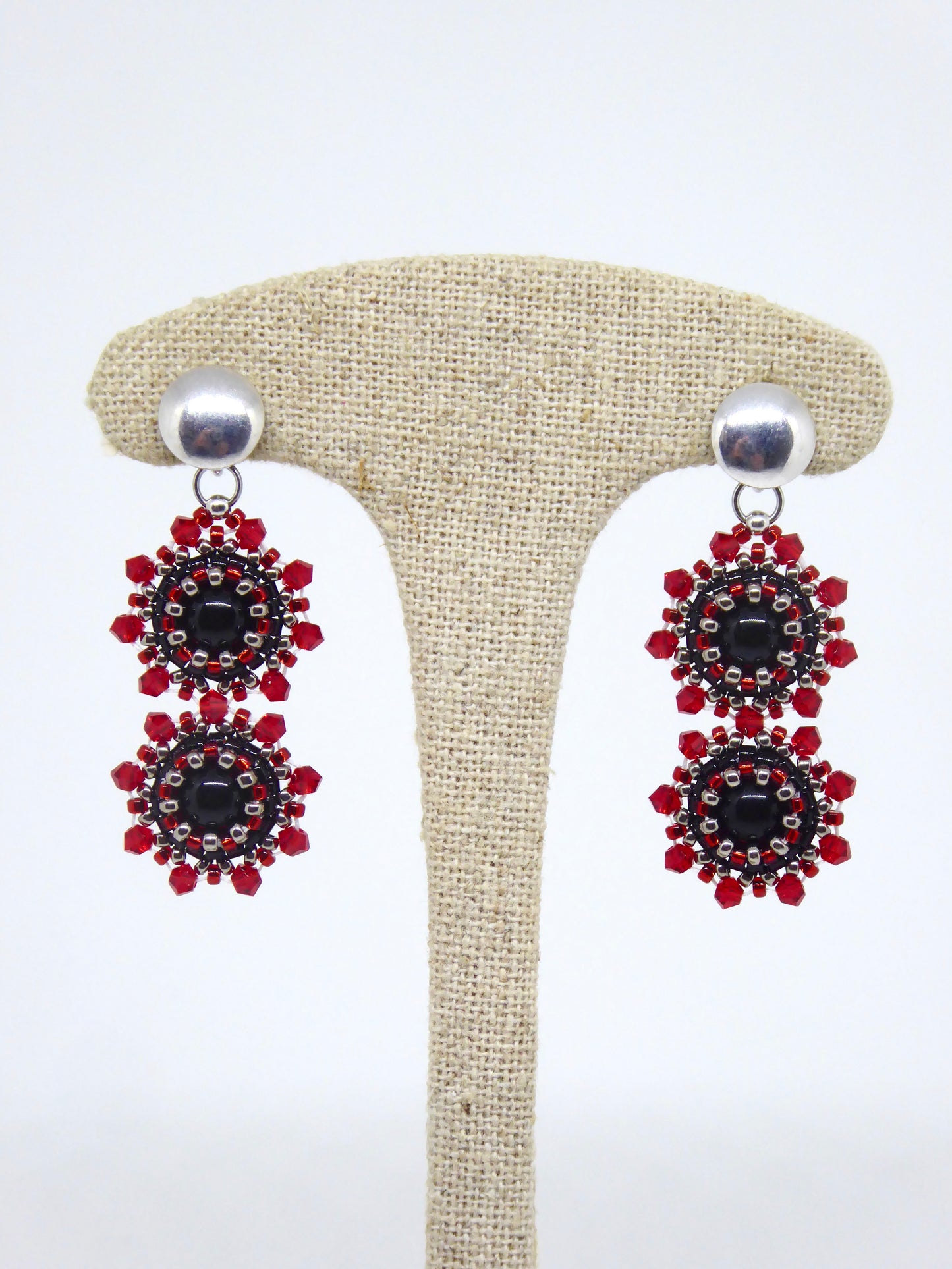 Boucles d'oreilles Gemini Tiss'Mé - pierre naturelle Onyx noir et perles Miyuki - fait main Paris