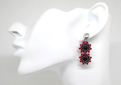 Boucles d'oreilles Gemini - pierre naturelle portée Onyx noir - Bijoux artisanaux Tiss'Mé