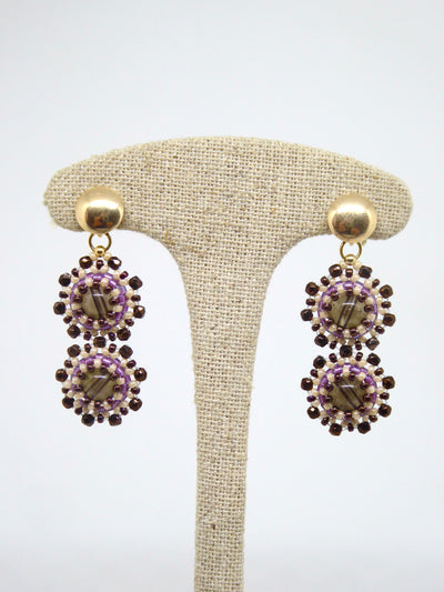 Boucles d'oreilles Gemini Tiss'Mé - pierre naturelle Quartz fumé et perles Miyuki - fait main Paris