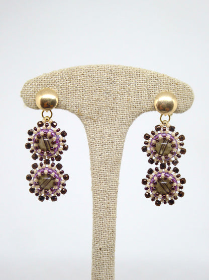 Boucles d'oreilles Gemini Tiss'Mé - pierre naturelle Quartz fumé et perles Miyuki - fait main Paris