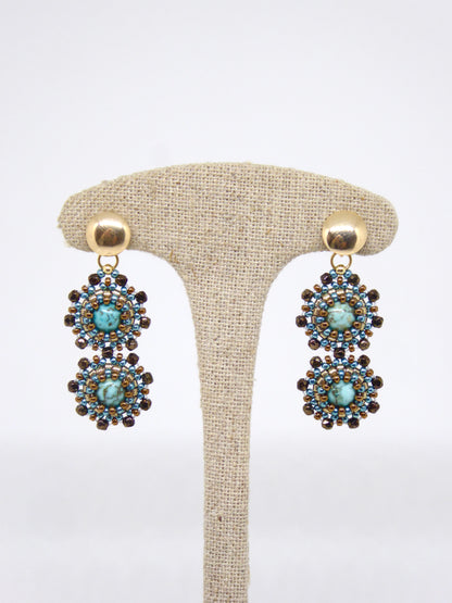 Boucles d'oreilles Gemini Tiss'Mé - pierre naturelle Turquoise et perles Miyuki - fait main Paris