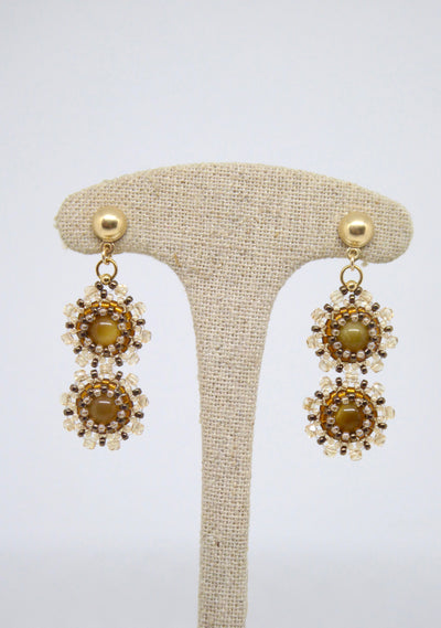 Boucles d'oreilles Gemini Tiss'Mé - pierre naturelle Oeil de tigre et perles Miyuki - fait main Paris