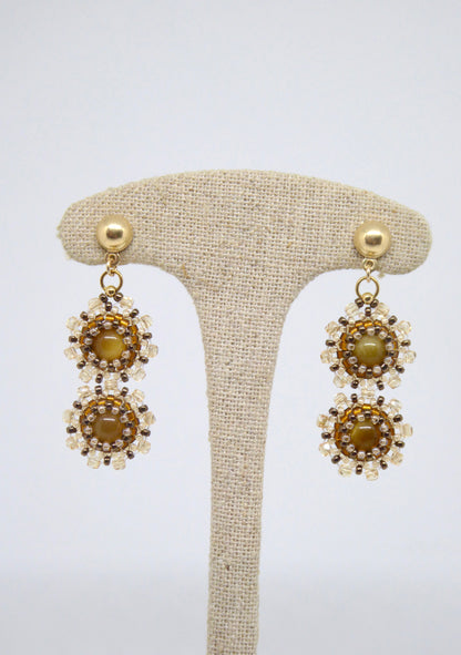 Boucles d'oreilles Gemini Tiss'Mé - pierre naturelle Oeil de tigre et perles Miyuki - fait main Paris