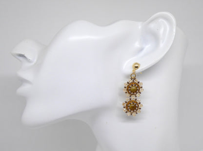 Boucles d'oreilles Gemini - pierre naturelle portée Oeil de tigre - Bijoux artisanaux Tiss'Mé