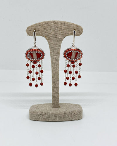 Boucles d’oreilles Geralta - Tiss’Mé - pierre naturelle Jaspe rouge blanc - tissage perles Miyuki - argent 925/1000