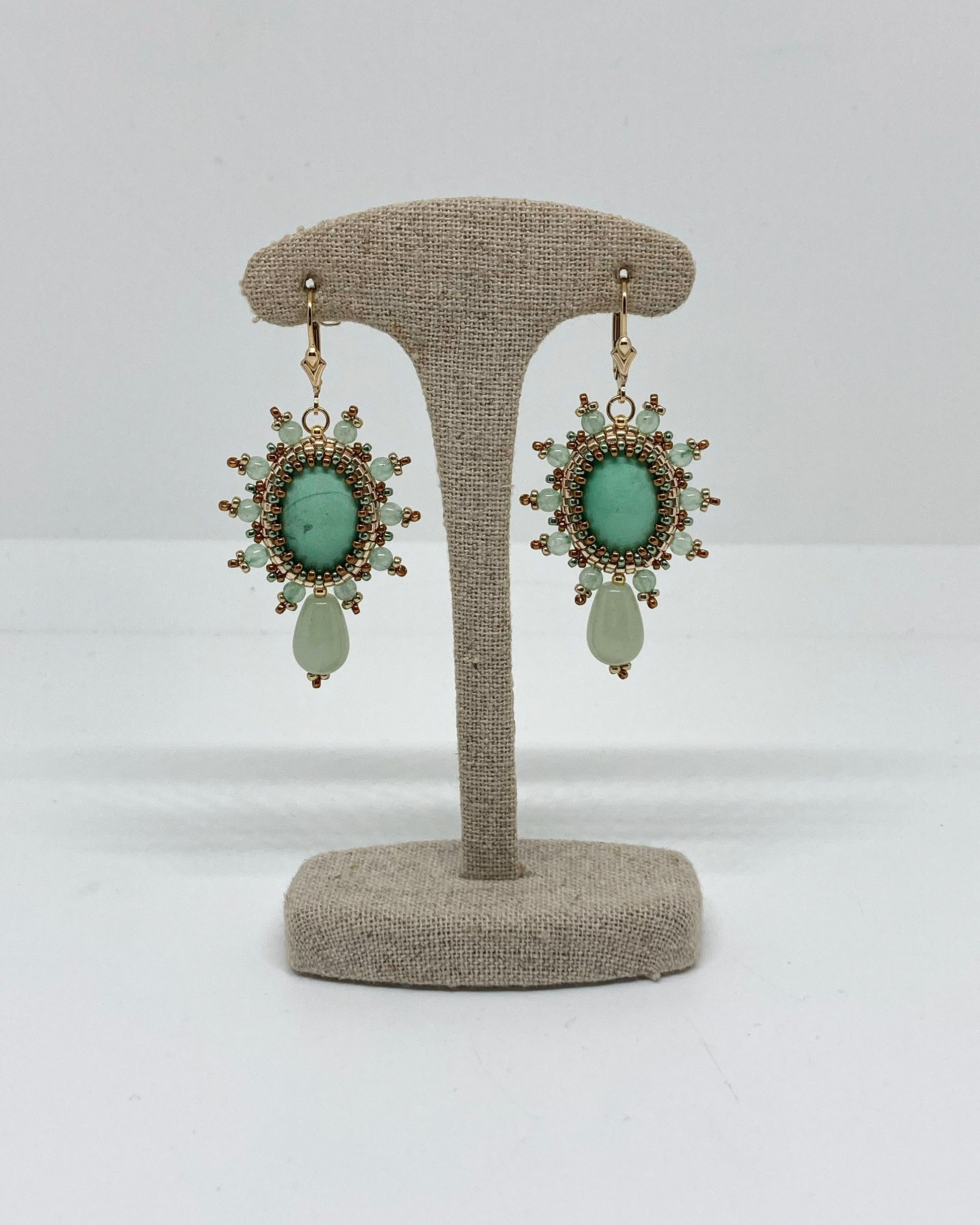 Boucles d’oreilles Izmir - Tiss’Mé - pierre naturelle Variscite - tissage perles Miyuki - gold filled 14k