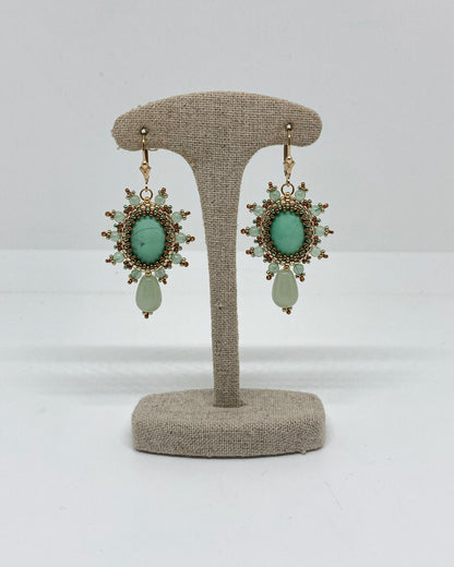 Boucles d’oreilles Izmir - Tiss’Mé - pierre naturelle Variscite - tissage perles Miyuki - gold filled 14k