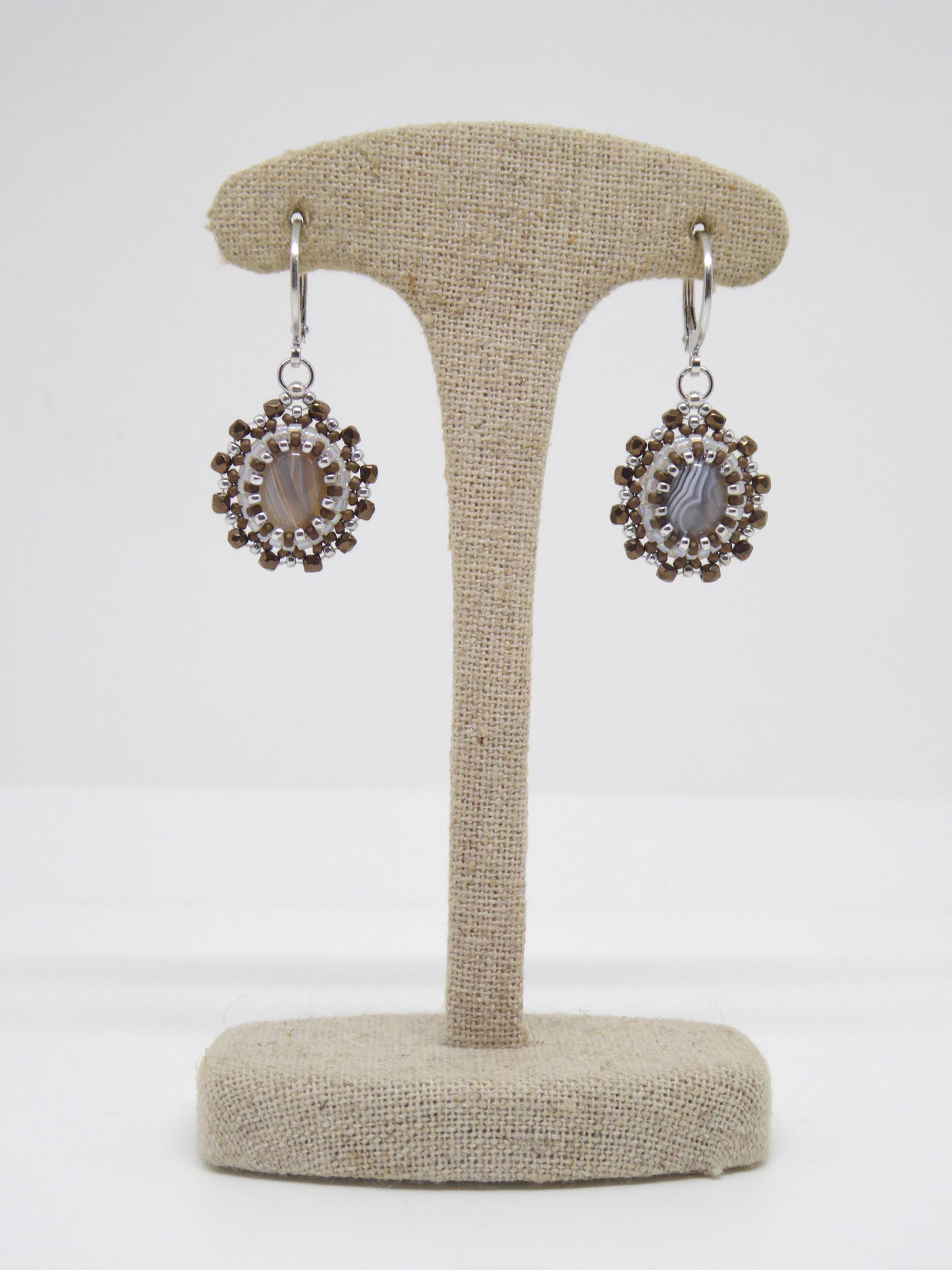 Boucles d’oreilles Kalahari - Tiss’Mé - pierre naturelle Agate Botswana - tissage perles Miyuki - argent 925/1000
