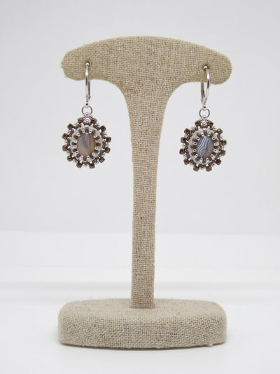 Boucles d’oreilles Kalahari - Tiss’Mé - pierre naturelle Agate Botswana - tissage perles Miyuki - argent 925/1000