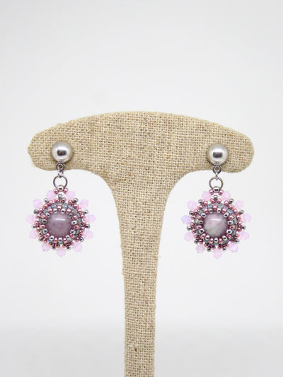 Boucles d’oreilles Lune - Tiss’Mé - pierre naturelle Kunzite - tissage perles Miyuki - argent 925/1000