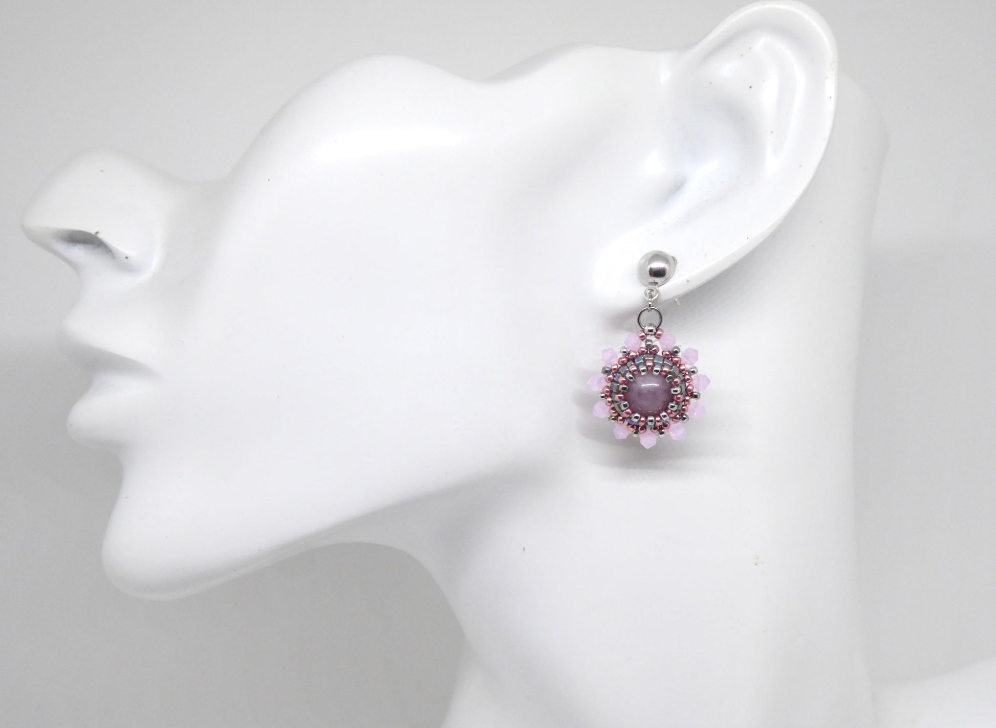 Boucles d'oreilles Lune - pierre portée Kunzite - Bijoux artisanaux 