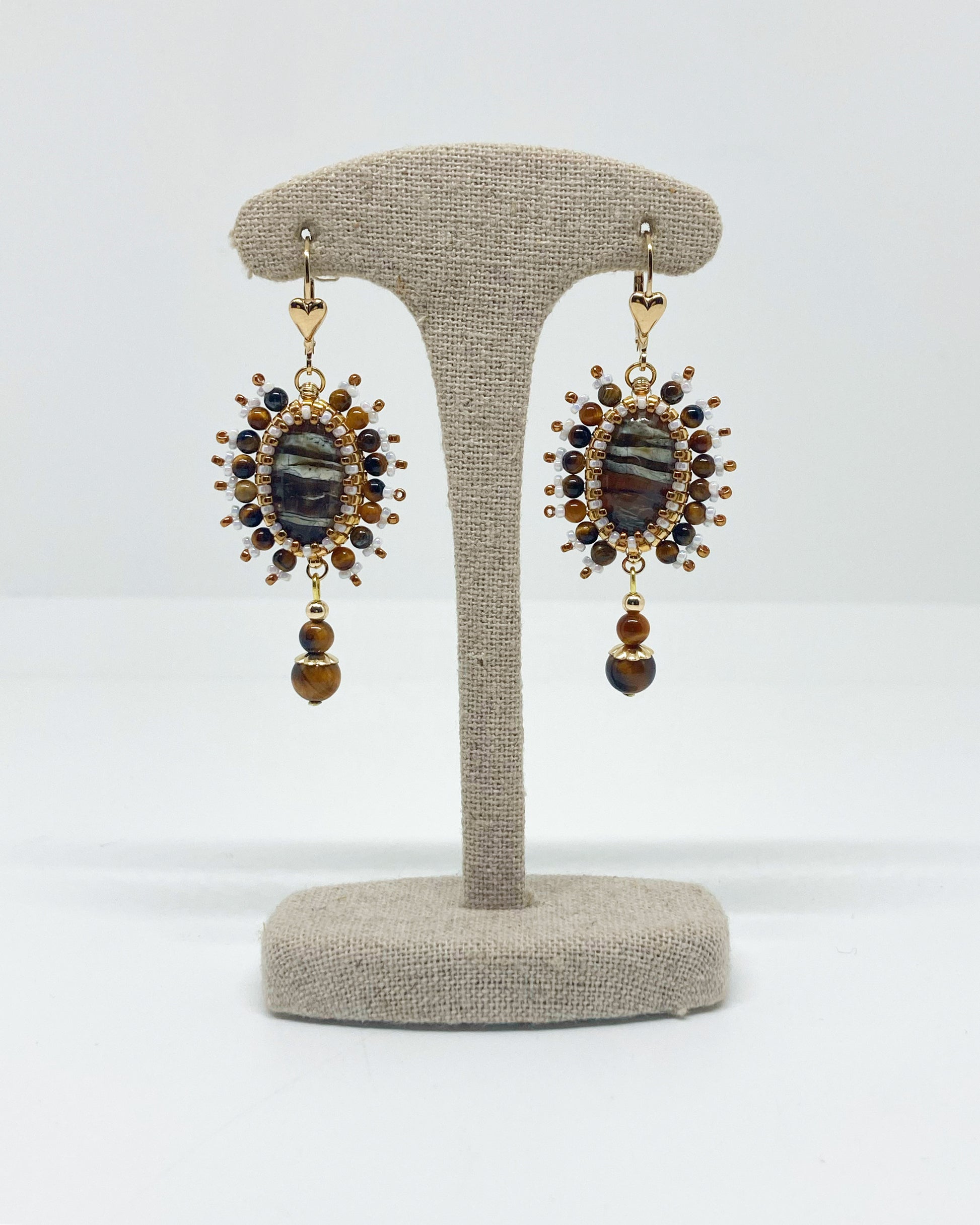 Boucles d’oreilles Phoenix - Tiss’Mé - pierre naturelle Variscite - tissage perles Miyuki - gold filled 14k