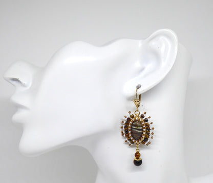 Boucles d'oreilles Phoenix - pierre portée Piétersite - Bijoux artisanaux Tiss'Mé