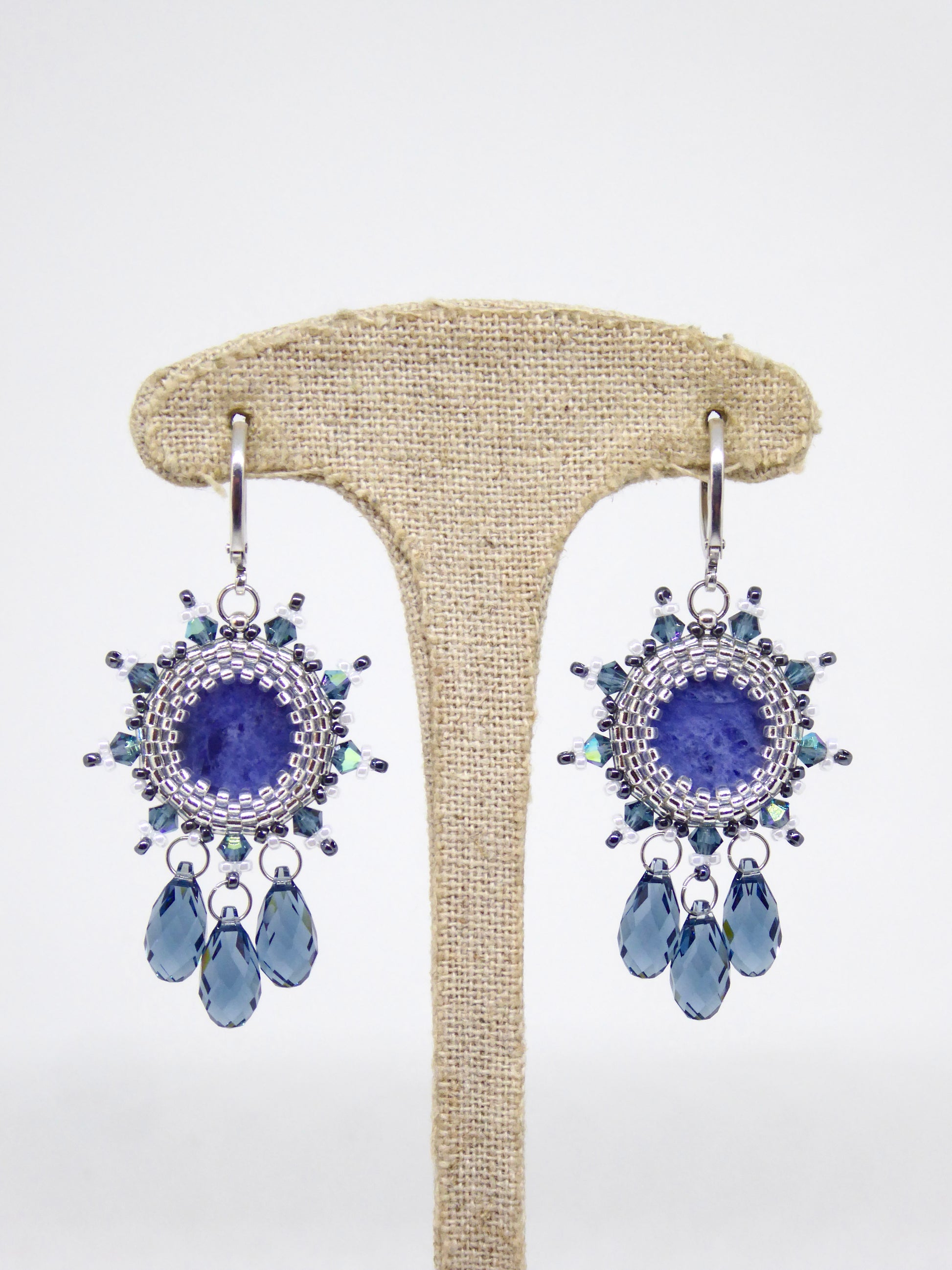 Verso boucles d'oreilles Rio - Tiss'Mé - sertissage pierre naturelle Sodalite - perles Miyuki