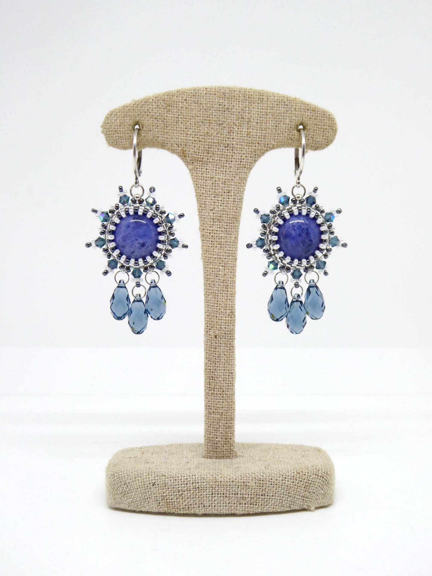 Boucles d’oreilles Rio - Tiss’Mé - pierre naturelle Sodalite - tissage perles Miyuki - argent 925/1000