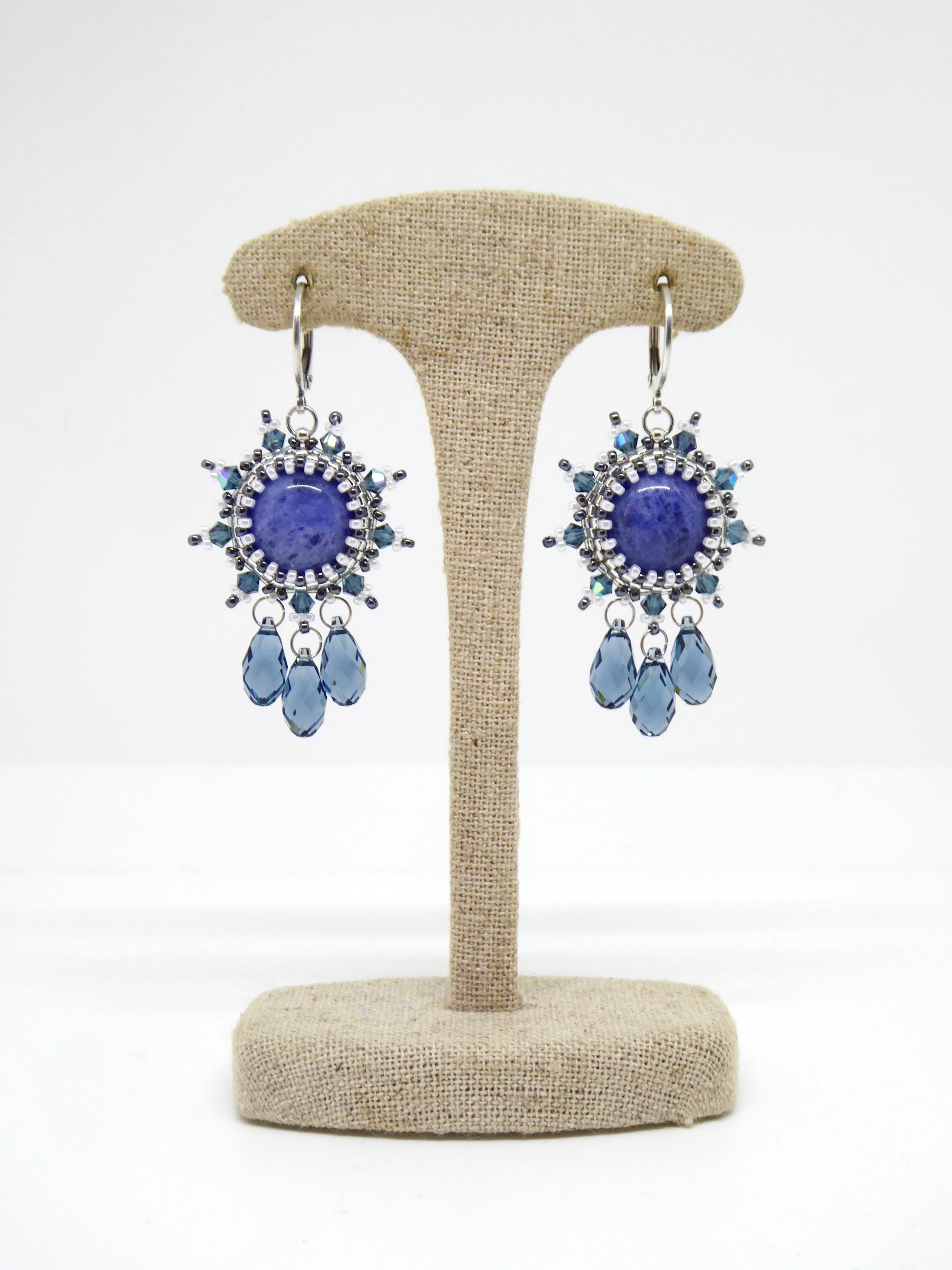 Boucles d’oreilles Rio - Tiss’Mé - pierre naturelle Sodalite - tissage perles Miyuki - argent 925/1000