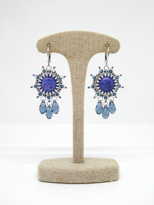 Boucles d’oreilles Rio - Tiss’Mé - pierre naturelle Sodalite - tissage perles Miyuki - argent 925/1000