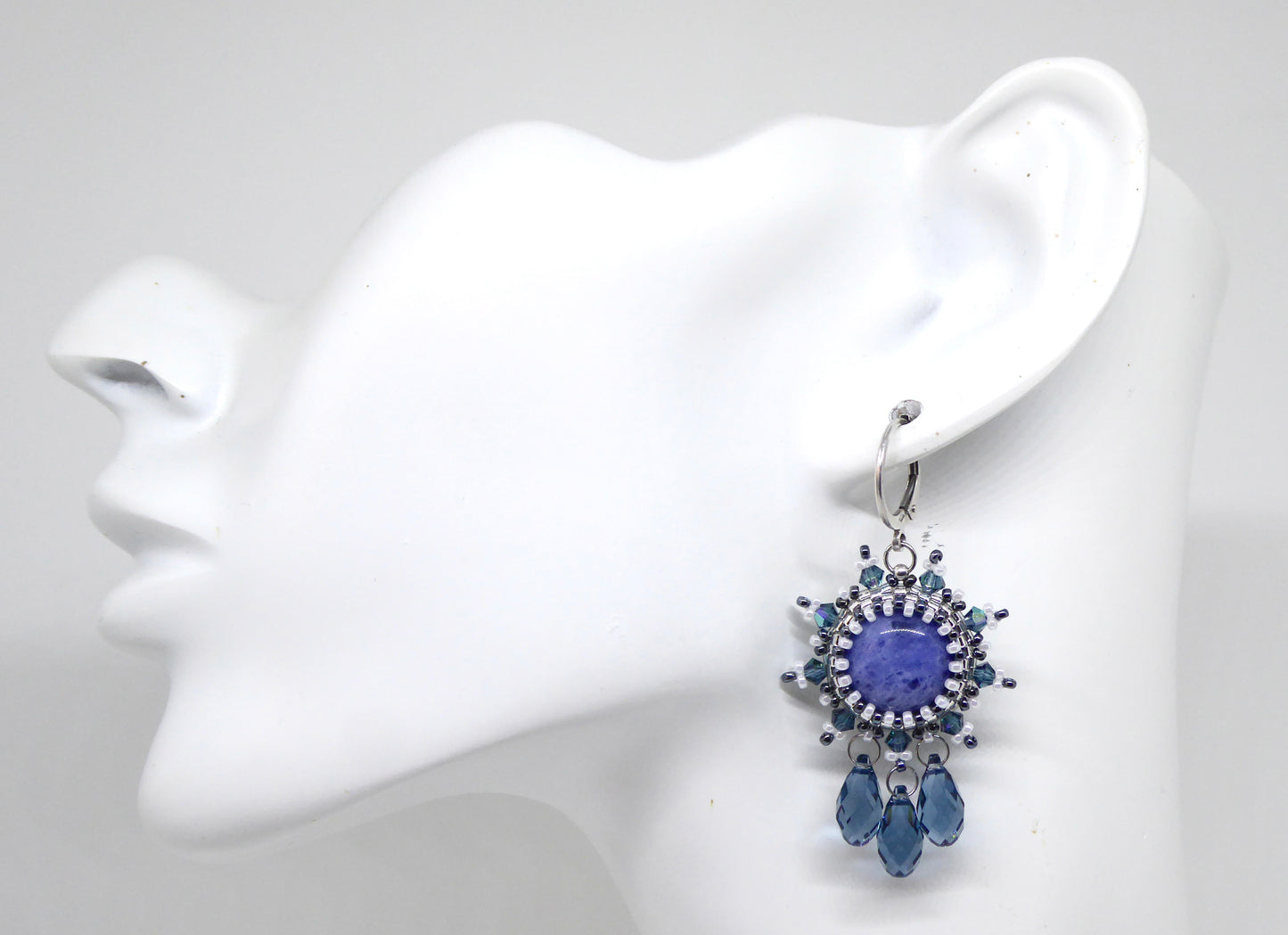 Boucles d'oreilles Rio - pierre portée Sodalite - Bijoux artisanaux Tiss'Mé