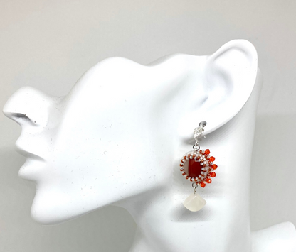 Boucles d'oreilles Roswell - pierre portée Jaspe rouge/blanc - Bijoux artisanaux Tiss'Mé
