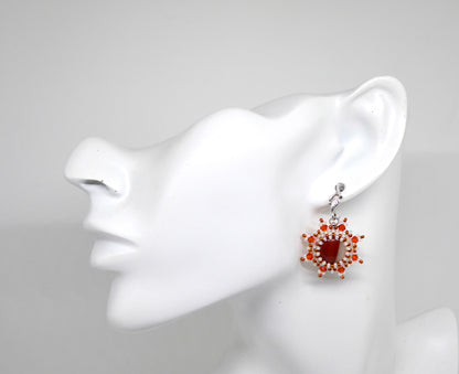 Boucles d'oreilles Roswell - pierre portée Jaspe rouge blanc - Bijoux artisanaux 