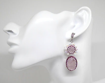 Boucles d'oreilles Séoul - pierre portée Quartz rose - Bijoux artisanaux Tiss'Mé