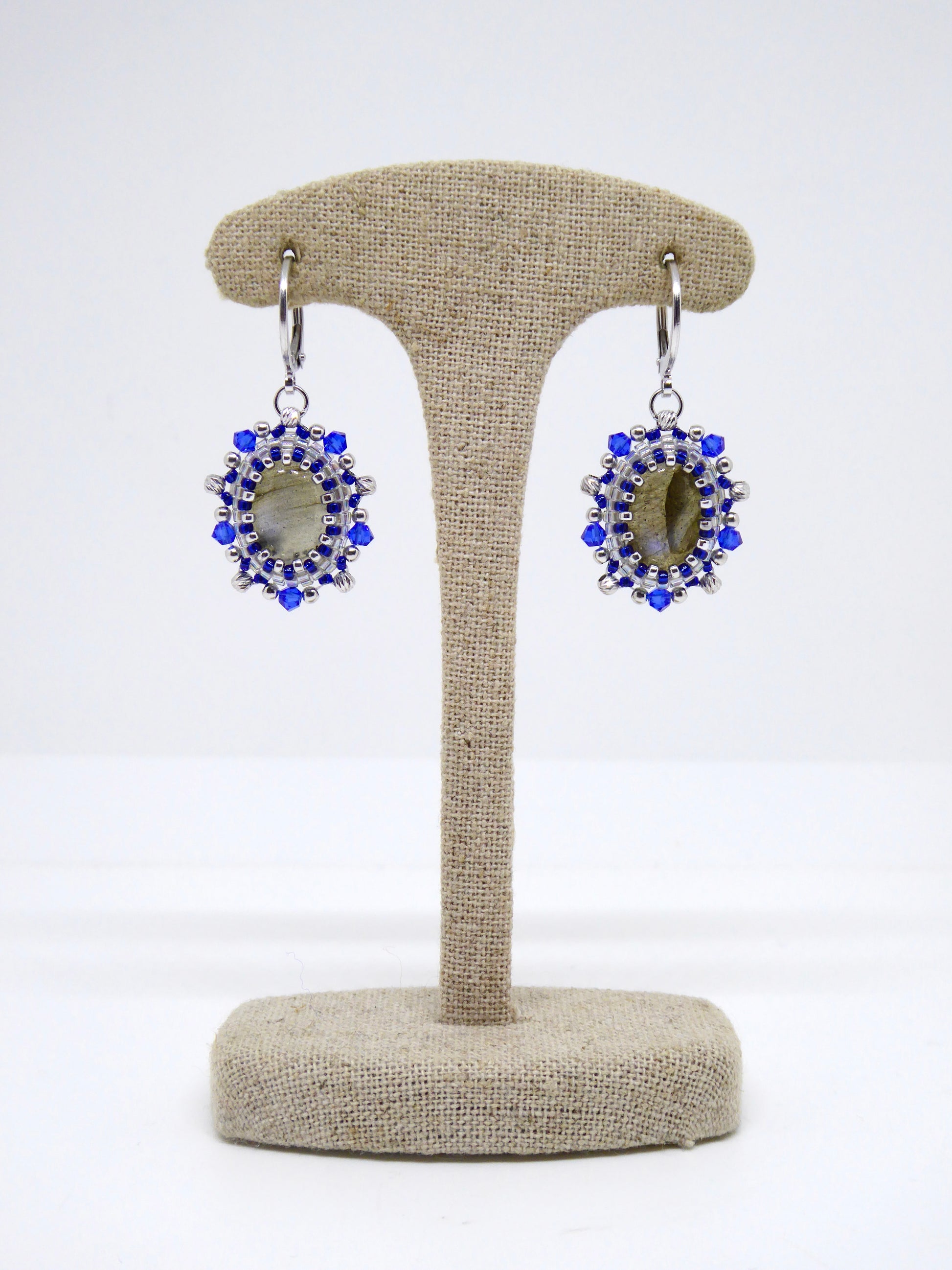 Boucles d’oreilles Sofia - Tiss’Mé - pierre naturelle Labradorite- tissage perles Miyuki - argent 925/1000
