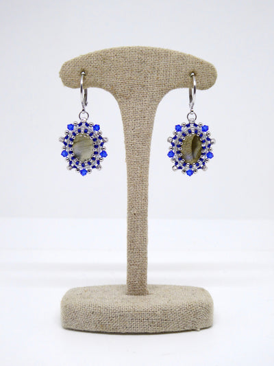 Boucles d’oreilles Sofia - Tiss’Mé - pierre naturelle Labradorite - tissage perles Miyuki - argent 925/1000