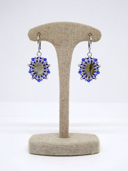 Boucles d’oreilles Sofia - Tiss’Mé - pierre naturelle Labradorite- tissage perles Miyuki - argent 925/1000