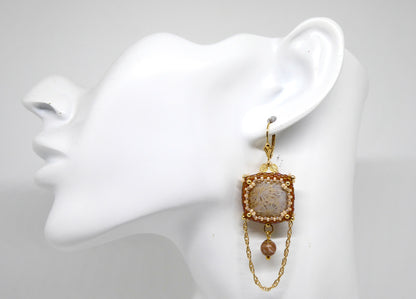 Boucles d'oreilles Sumatra - pierre portée Corail fossile - Bijoux artisanaux Tiss'Mé