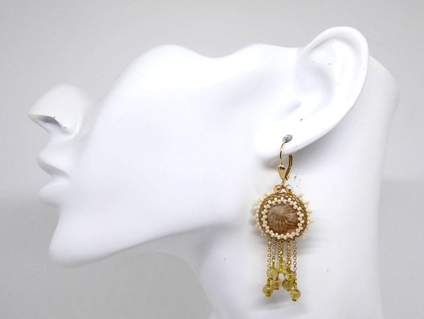 Boucles d'oreilles Sumatra - pierre portée Corail fossile - Bijoux artisanaux Tiss'Mé